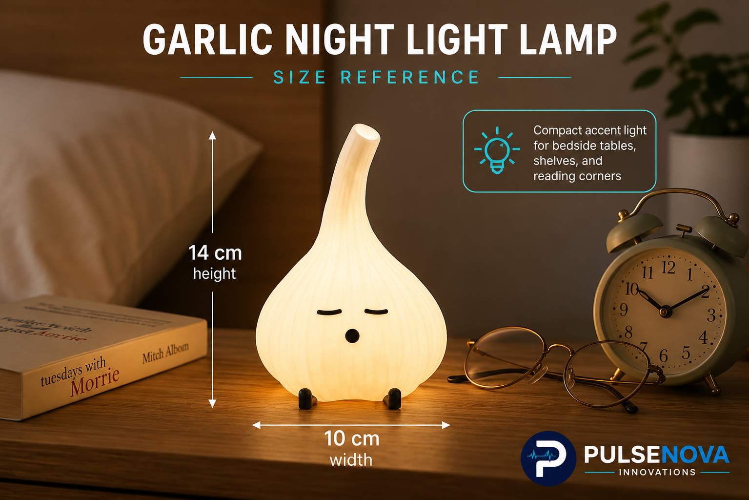 Garlic Night Light Lamp - Cute Cozy Glow (14cmx10cm)