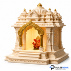 North Indian Temple - Office/Home Table Top Temple with Light (Golden Kalashas & Gate)