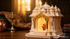 North Indian Temple - Office/Home Table Top Temple with Light (Golden Kalashas & Gate)