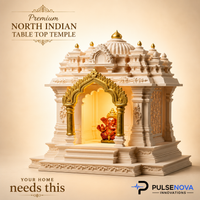 North Indian Temple - Office/Home Table Top Temple with Light (Golden Kalashas & Gate)