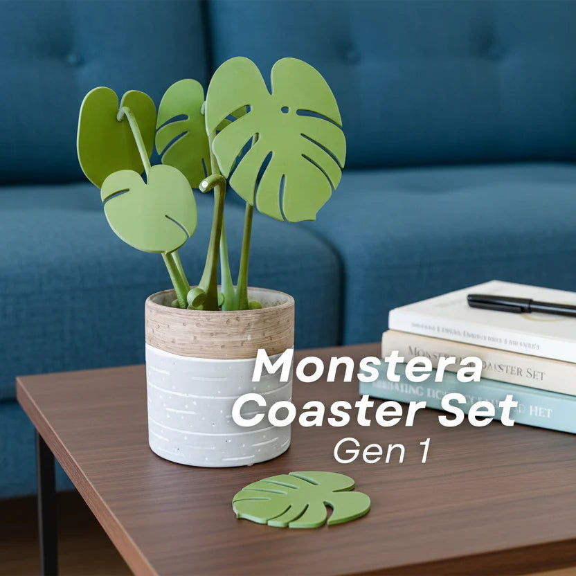 Leafix Classic Monstera Coaster Set With Magnetic Leaves & Pot