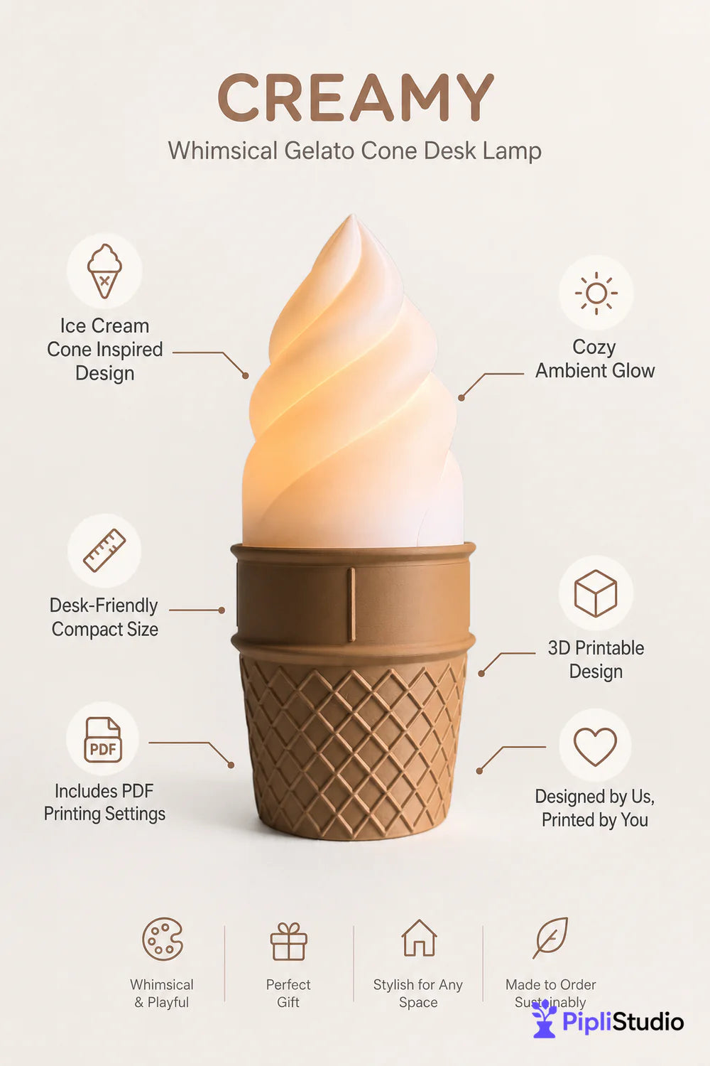 Gelato Ice Cream Cone Desk Lamp for Cozy Ambient Light