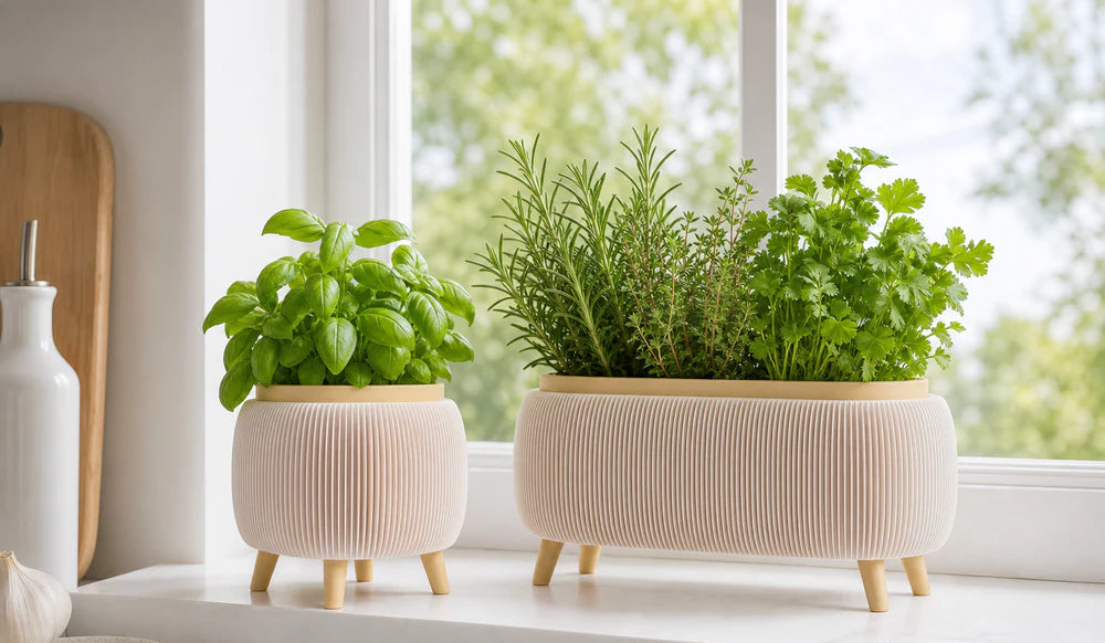Modern Herb Planter Set with Drainage & Legs (set of 2)