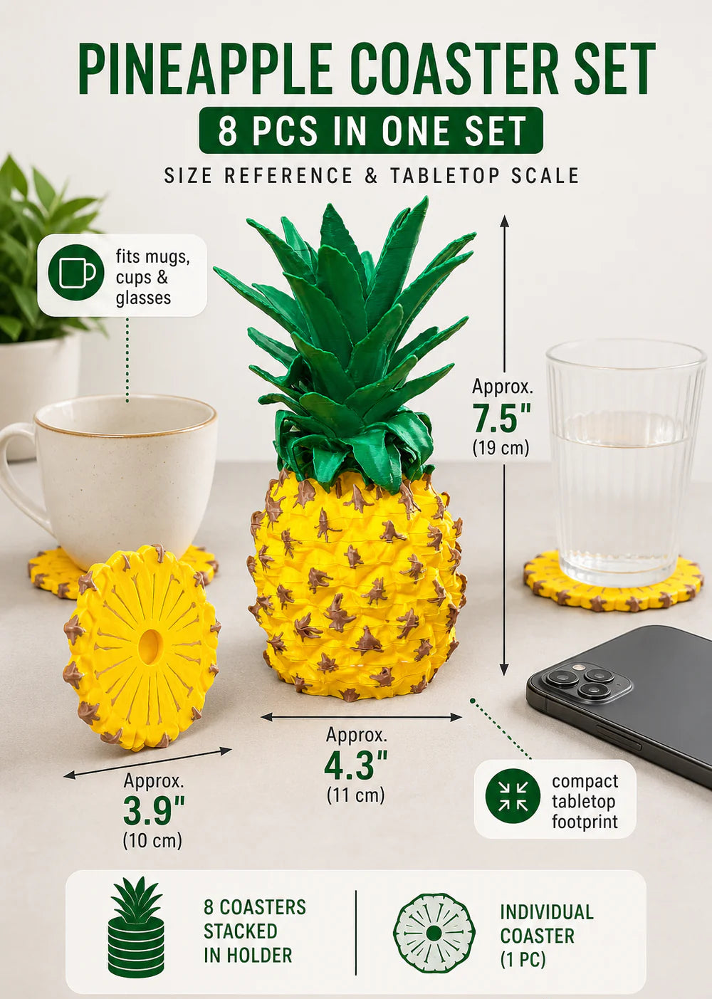 Pineapple Coaster Set (8 Pcs In One Set)