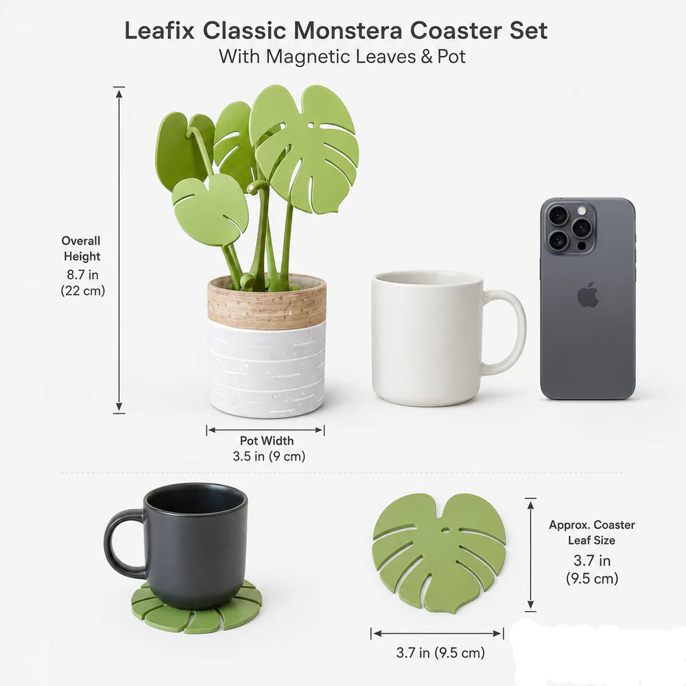 Leafix Classic Monstera Coaster Set With Magnetic Leaves & Pot