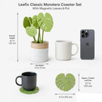 Leafix Classic Monstera Coaster Set With Magnetic Leaves & Pot