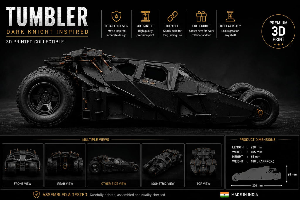 3D Printed Tumbler Car | Superhero Armored Vehicle Collectible | Premium Desk Display