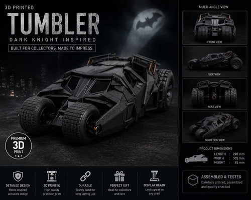 3D Printed Tumbler Car | Superhero Armored Vehicle Collectible | Premium Desk Display