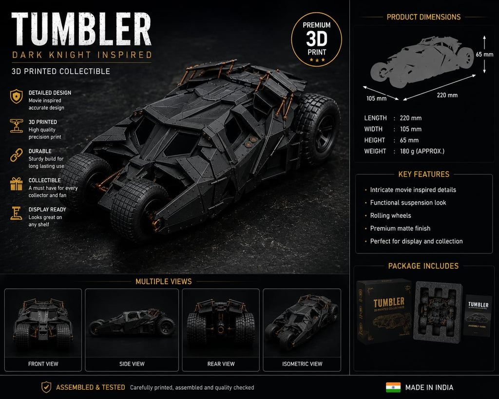 3D Printed Tumbler Car | Superhero Armored Vehicle Collectible | Premium Desk Display