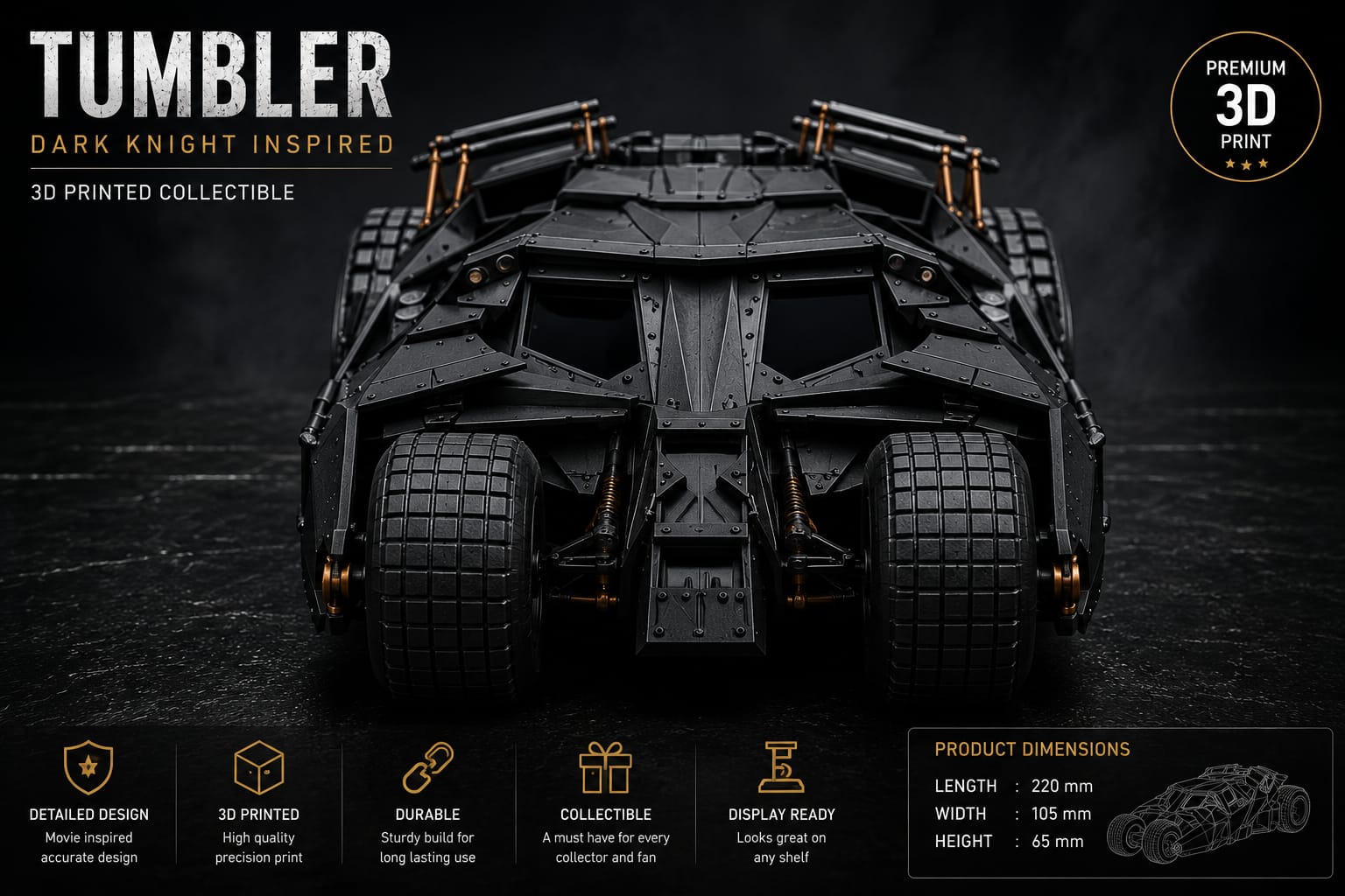 3D Printed Tumbler Car | Superhero Armored Vehicle Collectible | Premium Desk Display