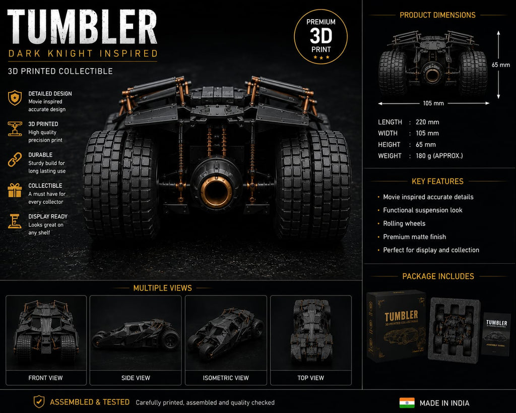 3D Printed Tumbler Car | Superhero Armored Vehicle Collectible | Premium Desk Display