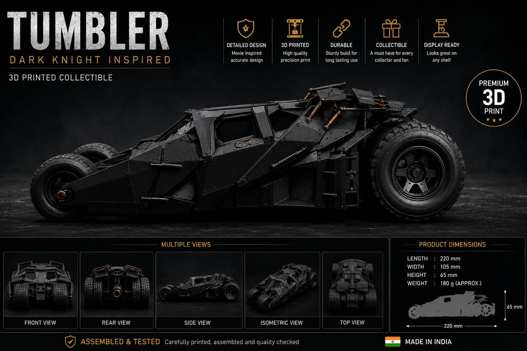 3D Printed Tumbler Car | Superhero Armored Vehicle Collectible | Premium Desk Display