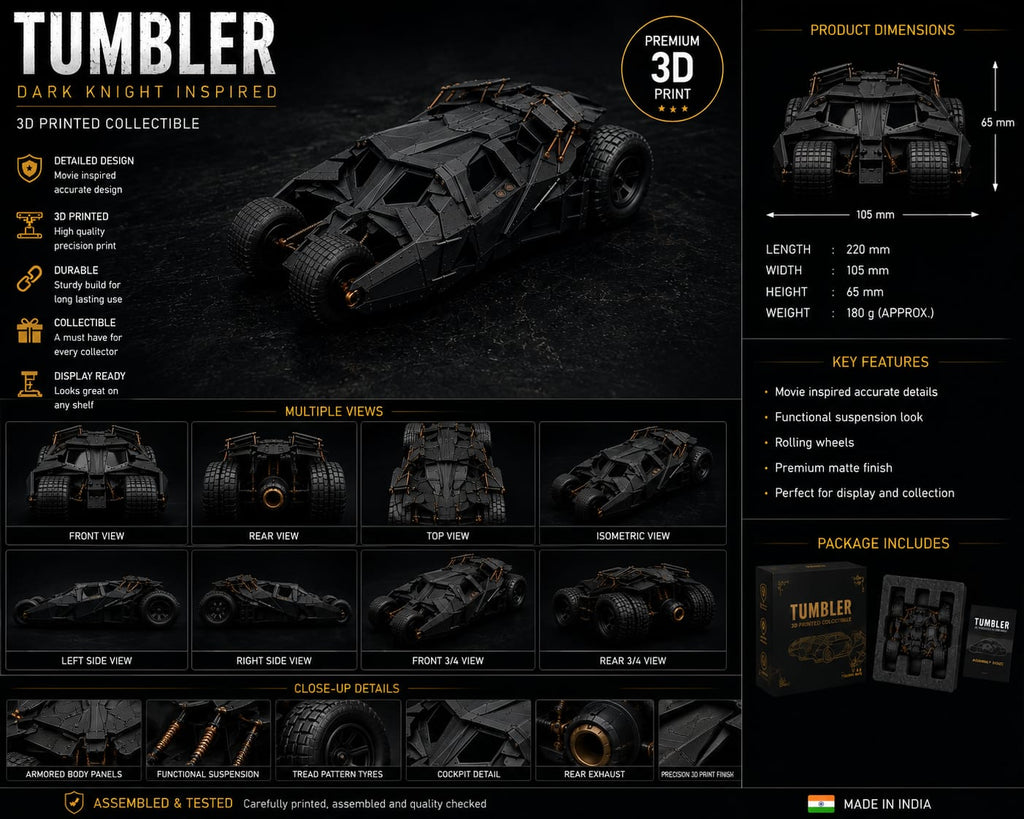 3D Printed Tumbler Car | Superhero Armored Vehicle Collectible | Premium Desk Display