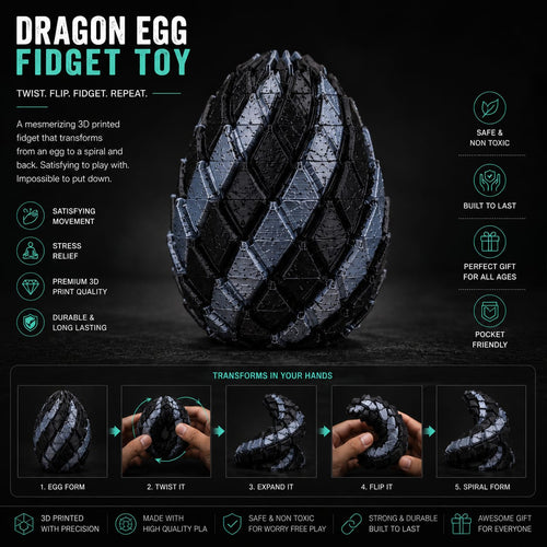 3D Printed Dragon Egg with Articulated Dragon | Premium Collectible & Desk Decor