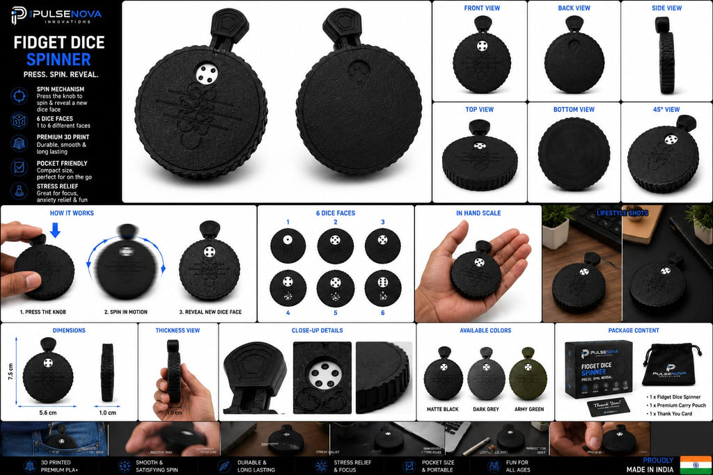 3D Printed Dice Fidget Spinner | Premium Desk Toy & Stress Relief Gadget