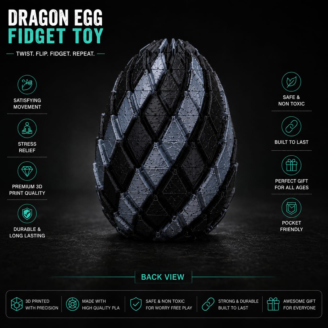 3D Printed Dragon Egg with Articulated Dragon | Premium Collectible & Desk Decor